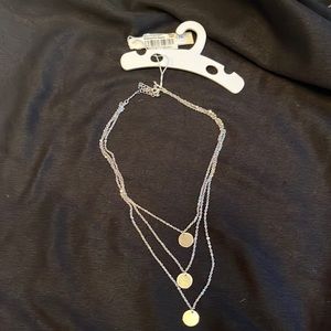 BRAND NEW NEVER WORN Aqua 3 - tier silver chain necklace with silver discs